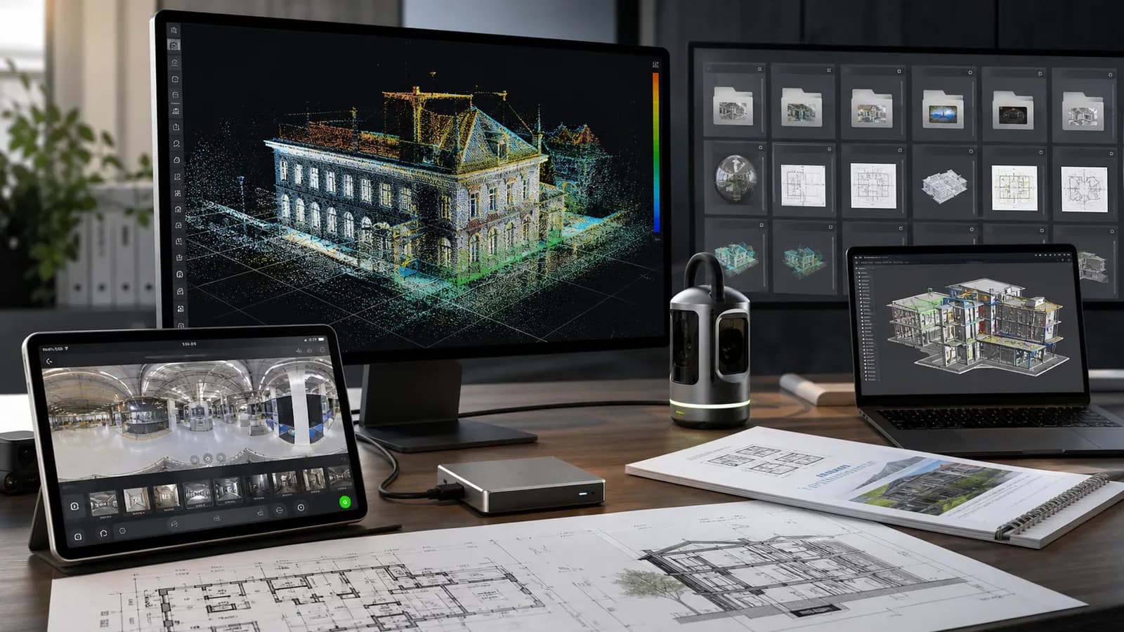 Материалы после 3D-сканирования: облако точек, панорама, чертежи, модель и архив проекта